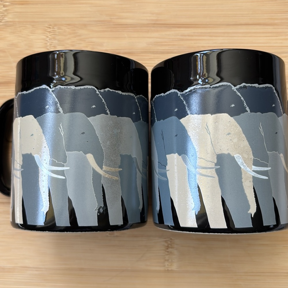 Pair of Otagiri “Tuskers” Mugs Elephant Art By Tom Taylor